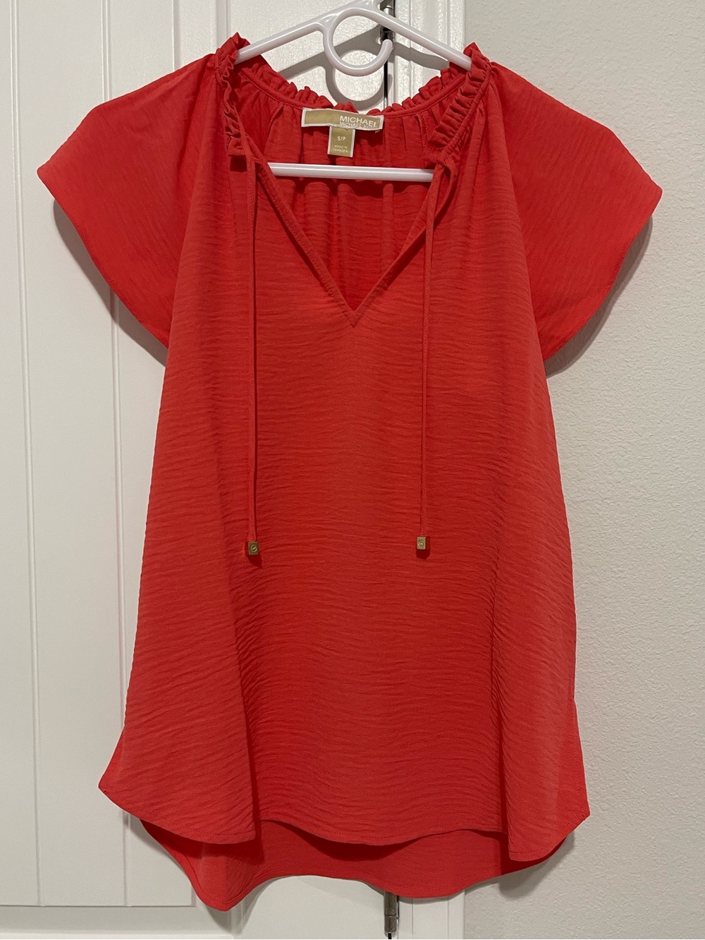 Michael Kors Red Short-Sleeve V-Neck Blouse